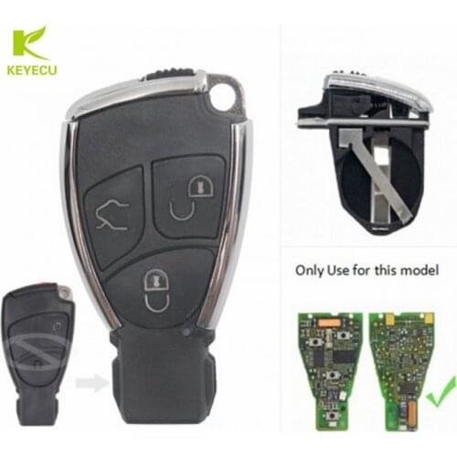 KEYECU 3 Button Black Modified Remote Car Key Shell Case Fob for Mercedes-Benz C E S B Class CLK CLS SLK 2001-2010