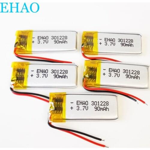 5 pcs EHAO 301228 3.7v 90mAh Lithium Polymer LiPo Rechargeable Battery For Mp3 GPS bluetooth Headphone Headset smart watch