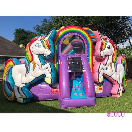 Free air ship to door, 2019 new design inflatable unicorn bouncer with sldie, 3 in 1 jumper house combo