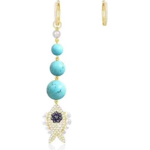 Bohemia Vintage Fish Shape Long Drop Earring For Women Boho Jewelry Ethnic Natural Blue Turquoises Stone Earrings Pendientes