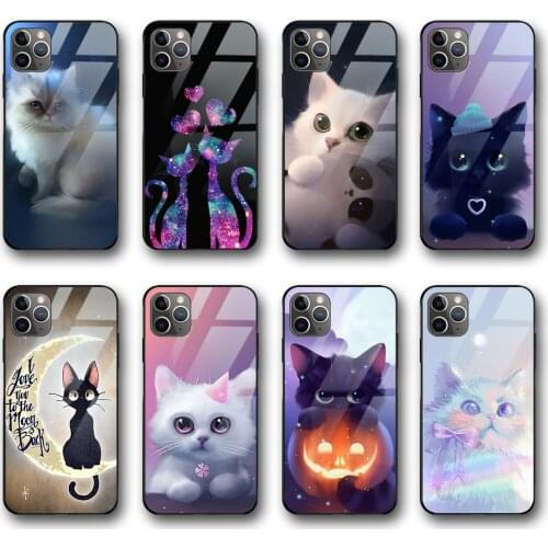 Ciciber Vogue Cat Kitten Funda Case for iphone 12 Case for iphone 12 11 Pro XS Max mini XR X 7 8 6 6s Plus SE 2020 Glass Shell