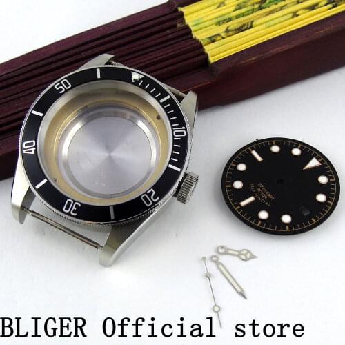 Sapphire Glass 41MM Black Bezel Stainless Steel Watch Case+Hands+Dial Fit For MIYOTA 8215 8205 821A Automatic Movement
