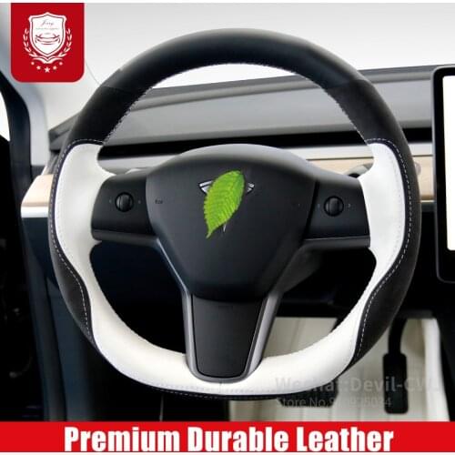 For Tesla Model 3 Y S X steering wheel cover Premium Suede leather hand-stitched carbon fiber leather grip car accessories