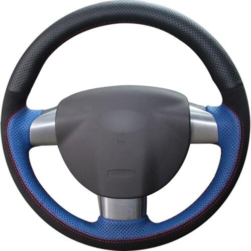 Black Suede Black Blue Natural Leather Car Steering Wheel Cover for Ford Focus 2 2005-2011 (3-Spoke)