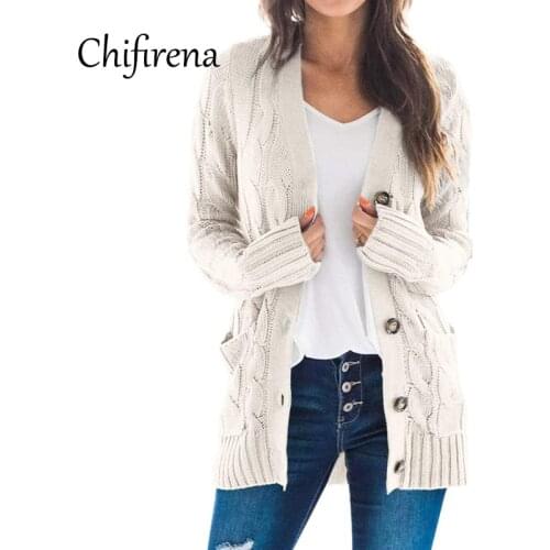 Chifirena Winter Cardigan for women Single Breast Cashmiere Ladies Sweater Oversize Long Sleeve knitting Sweater Coat Jumper