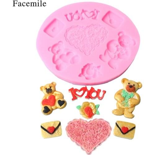 Valentines Day Sugarcraft Heart Bear Silicone Mold Wedding Cake Decorating Tool Cupcake Fondant Cookie Chocolate Gumpaste Mold