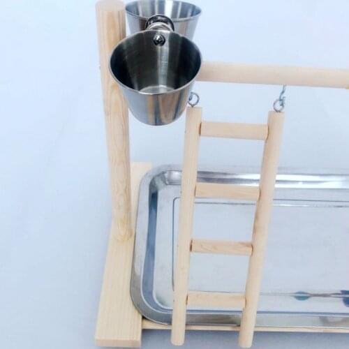 Wooden Bird Perch Stand Parrot Platform Playground Exercise Gym Playstand Ladder Interactive Toys with Feeder Cups E8BD