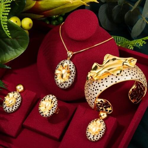 GODKI New Charms 4PC Bracelet Ring Necklace Earring Set For Women Wedding Bridal Cubic Zircon Dubai PARTY WEDDING Jewelry BOHO