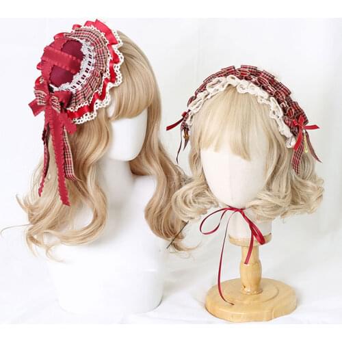 Red Plaid Lolita Headpiece Sweet Accessories Hair Clip Mini Top Hat