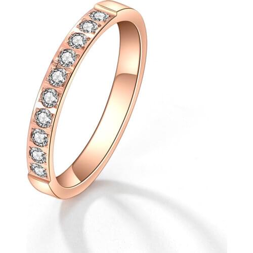 Hot Sale Half-circle CNC Micro-insert 8 Stone Arc Rose Gold Color Stainless Steel Rings