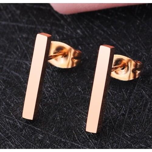 Hfarich Simple Solid Rose Gold Color Bar Earrings Stainless Steel Tiny Stick Studs Earings Wholesale for Women Party Jewelry