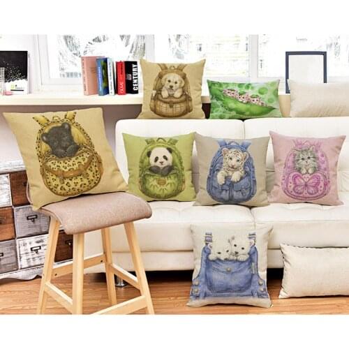 Pocket Baby Tiger Panda Money Dog Sofa Throw Pillows Home Decor Cotton Linen Square Rectangle Decative Cushion Cover Pillow Case