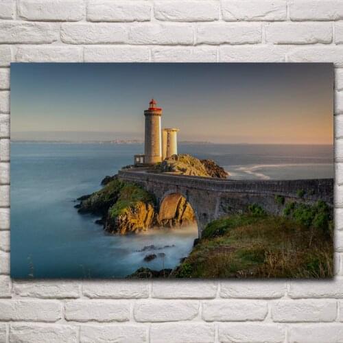 Phare Du Petit Minou lighthouse coast evening sunset seascape living room home wall art decor wood frame fabric poster KN745