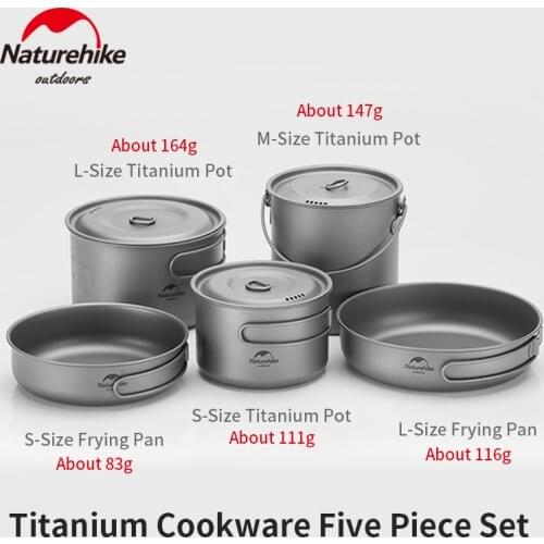 Naturehike Titanium Pot Pan Tableware Outdoor Portable Ultralight Camping Cookware Camping Utensils 0.8-1.3L Pot 83-116g Pan