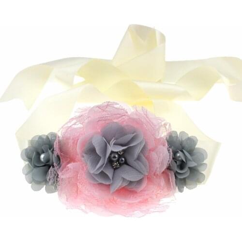 Maternity Lace Flower Sash Girl Shower Dress Accessory Photo Prop Wedding Party Bridal Belt P Chiffon Floral Sash Belt