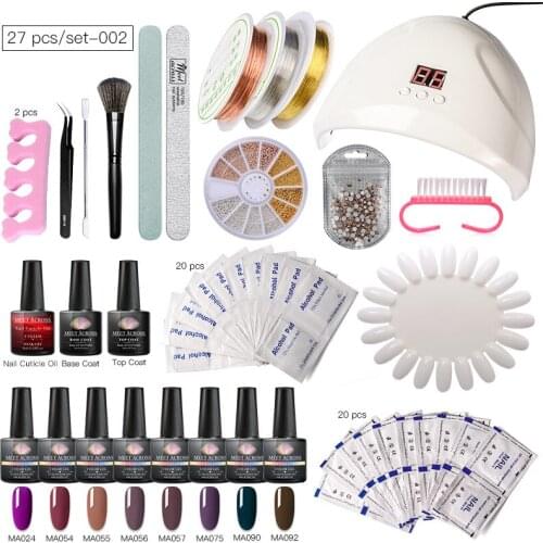 Manicure Set For Nail 8 Color Gel Nail Polish Base Top Coat Nail Cuticle Oil LED UV Lamp Nail Buffer Brush Drill Metallic Decor