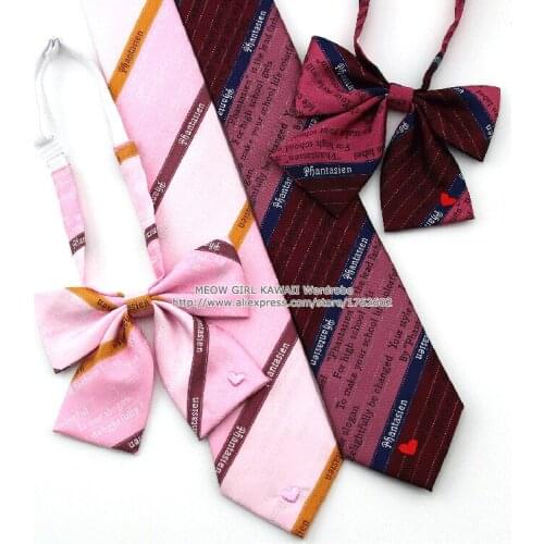 Cute Girls Womens Japanese Uniform JK Neck Tie Little Heart Embroidery Magic Chocolate Lolita Tie Preppy Style Cosplay