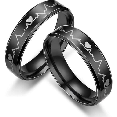 Fashion titanium steel ring personality hot electrocardiogram ring wholesale heart ring 176-21