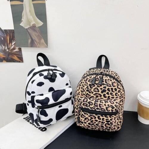 Fashion Women Zebra Leopard Cow Print Backpacks Nylon Shoulder Bag Students High School Small Book Bag Mini Rucksack mochila