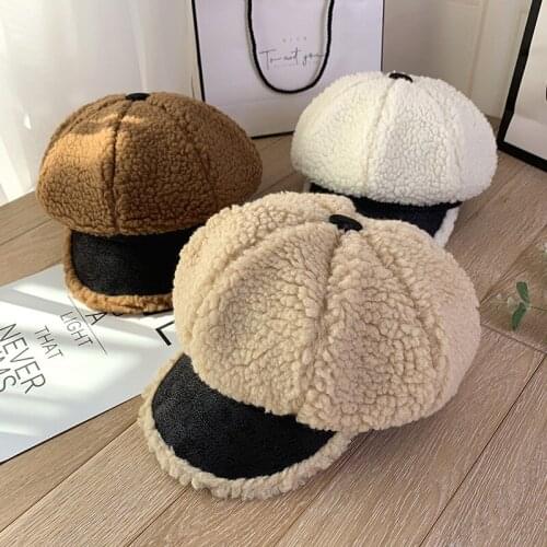 Fashion Beret Womens Winter lamb wool warm octagonal hat ladies British retro newsboy hat women