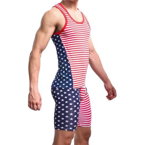 MensTank Top Cotton Vest Stars&Stripes USA Flag Sleeveless Tank Tops Vest and Pants Set Comfortable Undershirt Mens Sleepwear