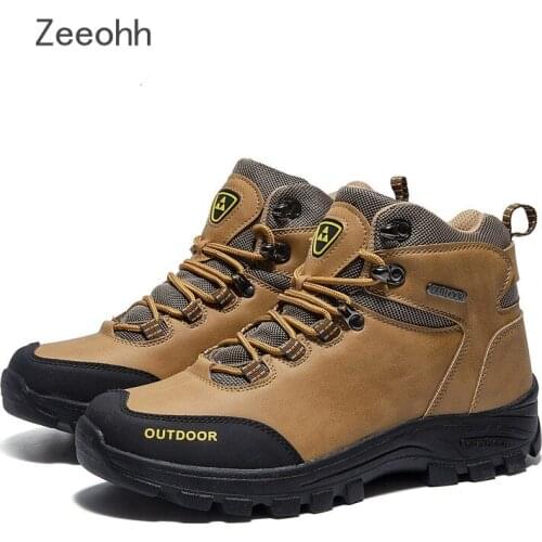 Zeeohh Military Tactical Boots For Men Leather Outdoors Round Toe Sneakers Mens Casual Climbing Hiking Shoes Plus Size 39-46