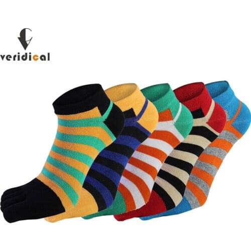 Veridical 5 Pairs/Lot Cotton Socks With Toes Men Boy Ankle Five Finger Socks Good Quality Striped Crew Boat Socks Fashion Summer