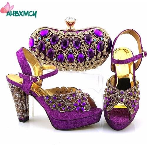2020 Latest Italian Women Shoes Mathing Bag in Purple Color Comfortable Heels Sandals Shoes with Platform for Wedding Party