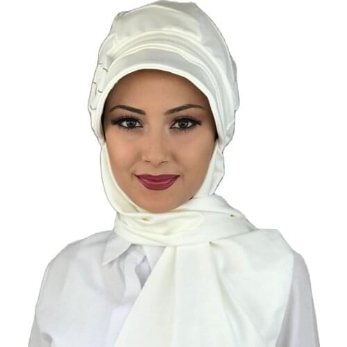 New Islamic Fashion Muslim Hijab Lady 2021 Trend Single Size Standard Beanie Bone Scarf Buckle Ready Shawl White Hijab Women hat