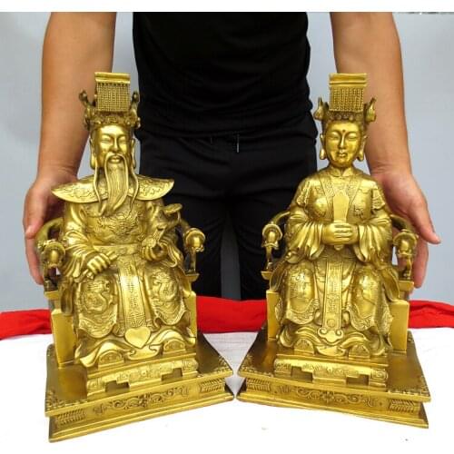 A pair Asia Temple Worship HOME efficacious bring wealth good luck " YU HUANG DADI WANG MU God " Almighty buddha gilding statue