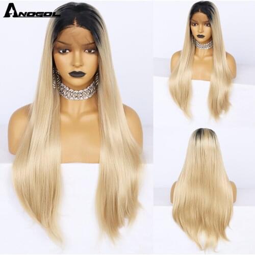ANOGOL Blonde Grey Synthetic Lace Front Wig Deep Part Long Straight Wigs Ombre Cosplay Wigs Synthetic Lace Wig for Black Women