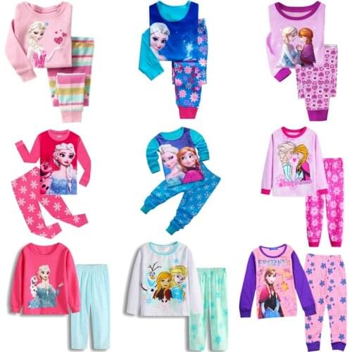 HOT 2020 New kids pajamas set Children Cartoon sleepwear Boys Home pajamas girls cotton sweet anna elsa pyjamas 2-7T nightwear