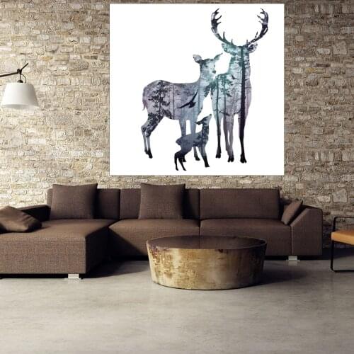 Three Deer Elk Family Picture Poster Canvas Print Painting Wall Art Living Room Kids Bedroom Home Decoration