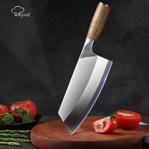 Chef Knife Chinese Kitchen Knives for Meat Fish Vegetables 5Cr15 Slicing Butcher Knife Wood Handle Cleaver