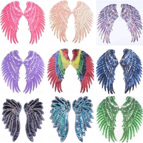 Pulaqi Wings Sequin Stripes 1 Pair Wings Embroidered Patches For Clothes Iron Sew On Patches Stickers On Clothes Accessories DIY