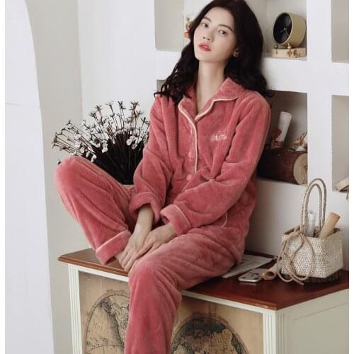 Luxury Women Pajamas High Quality Homewear Comfortable Loose Flannel Pajamas Sets Cardigan Long sleeve Thicken in autumn winter