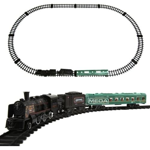 Christmas Electric Rail Car Series Decoration Smoking Train Track Alloy Locomotive Electric Toys With Light Green Train Carriage