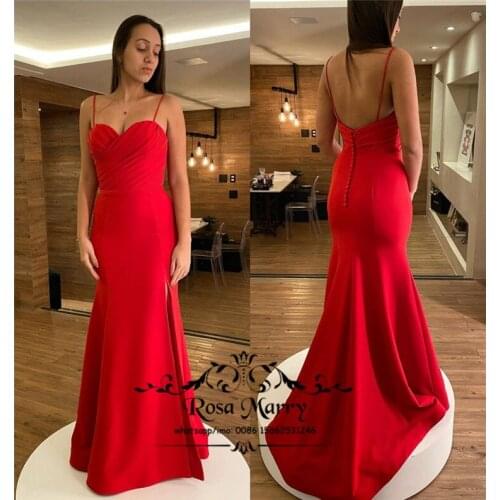 Sexy Red Plus Size Mermaid Evening Dresses 2020 Cheap Long High Split Simple Girls Formal Dresses Evening Wear Prom Party Gowns