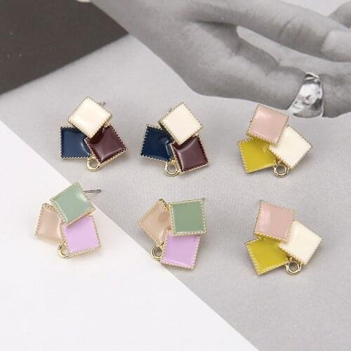 Multi-color stitching geometric shape handmade 20mm fashion alloy women stud earrings diy jewelry earring accessory