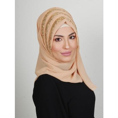 Sequined Modern Ready Turban Gold Color