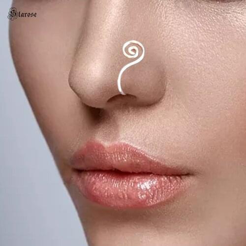 Starose 2Pcs New Fashion e Style Nose Pins Swirl Nose Cuff Street Fake Nostril Piercing Helix Ring Clip on Earrings Ear Jewelry