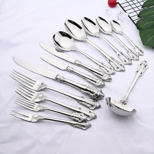 Flatware 304 Stainless Steel Silver Dinnerware Set Unique Cutlery Mirror Polish Silverware Dinner Knife Fork Spoon Tableware Set
