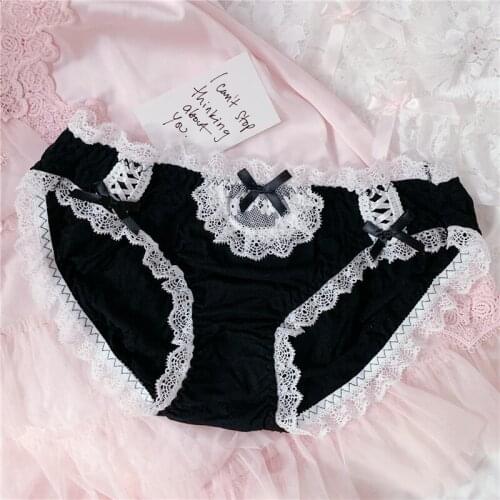 Japanese Girls Kawaii Black Lace Panties Modal Comfortable Inner Cotton Shorts for Women Erotic Lingerie Sexy Underwear Lolita
