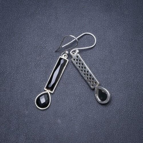 Natural Black Onyx Handmade Unique 925 Sterling Silver Earrings 1.75" Y1805