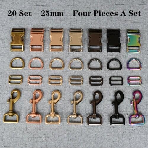 20 Sets 25mm Metal D Ring Snap Hook Straps Slider Adjustable Release Buckle DIY Dog Collar and Leash Accessories 4JT25mmB07