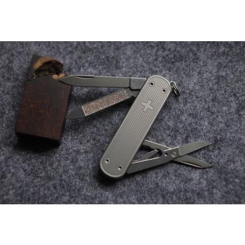 Titanium Alloy Hand Made DIY Handle Scales for 65 mm Victorinox Swiss Army Executive 81 Knife(Scales Only, Knife Not Included)