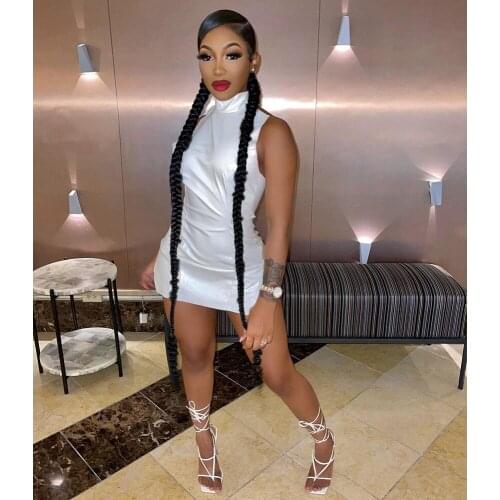 Wsevypo 2021 NEW Sexy Turtleneck Halter Slit Dress Party Club Summer Women Off-the-shoulder Mini Bodycon Dress Black/ White