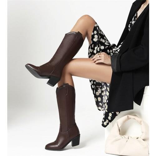 YMECHIC Striped Retro Long Mid-calf Boots for Womens Autumn 2021 Pointed Toe Spike Heels Slip-on Students Outdoor Shoes Size 45