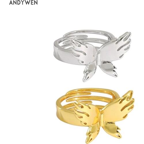ANDYWEN 925 Sterling Silver 2020 Butterfly Large Resizable Rings Women Adjustable Women Jewelry Thin Jewels Luxury European
