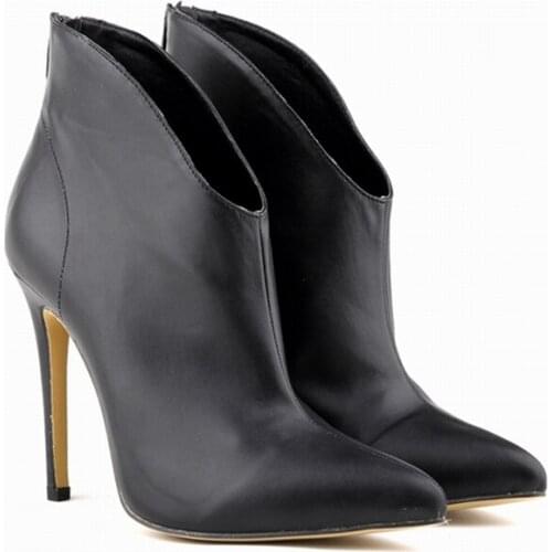 Women Winter Boots Fashion Sexy 11cm Pointed toes Matt Leather High Heels Stiletto Ankle Boots Red Black Women Shoes Plus Size